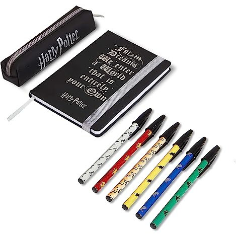 Harry Potter Geschenke, Notizbuch A5 Magic Diary für Jungen, Mädchen und Erwachsene, Schreibwaren-Set Mäppchen und Stifte, Merch, Schwarz