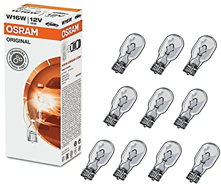 10x Osra.m W16W 12V 921 Standard Bremslicht Hecklicht Rückfahrlicht Nebelleuchte vorne Blinker vorne hinten und seitlich Ersatz Halogen Lampe E-geprüft