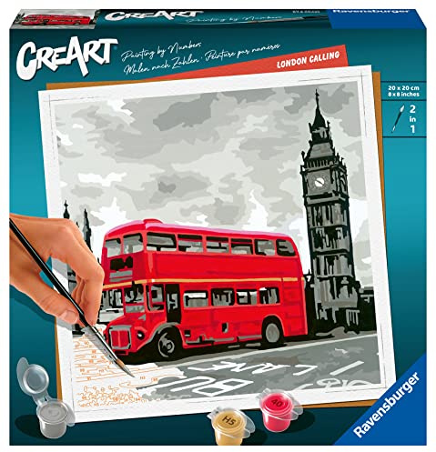 Ravensburger CreArt London Calling - Malen nach Zahlen für Erwachsene | DIY Malset mit Pinsel und Acrylfarben, 20 x 20 cm, Geschenk für Frauen und Männer