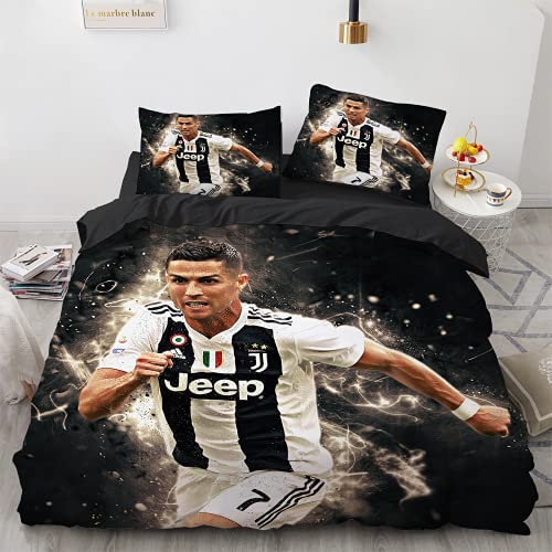 WSFST Football Star Duvet Cover 135 x 200 cm Football Star Bed Linen Set, 2-Piece Duvet Covers Set, Microfibre Bed Linen with Zip and 1 Pillowcase 80 x 80 cm