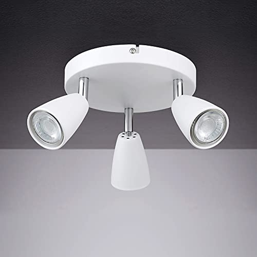 IMPTS LED Deckenleuchte Drehbar weiß, 3-Flammig Rund Spotbalken, LED Deckenlampe inkl.3x3W GU10 Leuchtmittel, 250LM IP20 230V Warmweiß, Modern Deckenlampe Deckenspots für Wohnzimmer, Schlafzimmer