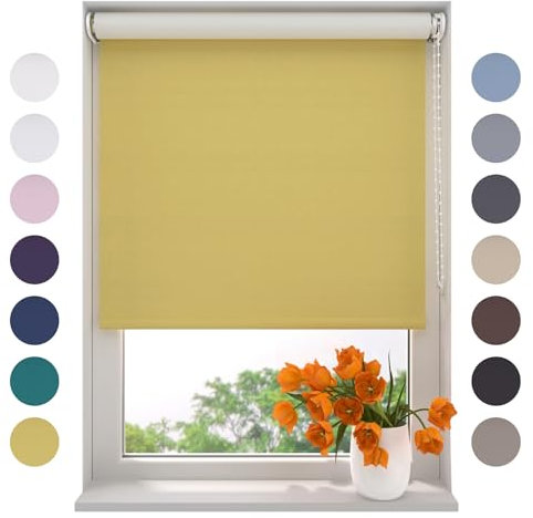 Radeco® Verdunkelungsrollo 40 x 190 cm gelb, Größen von 40 bis 240 Breite, ohne Bohren möglich, Rollo wandmontage, Rollo 40 cm breit, Fenster rollos für innen, rollos für Fenster