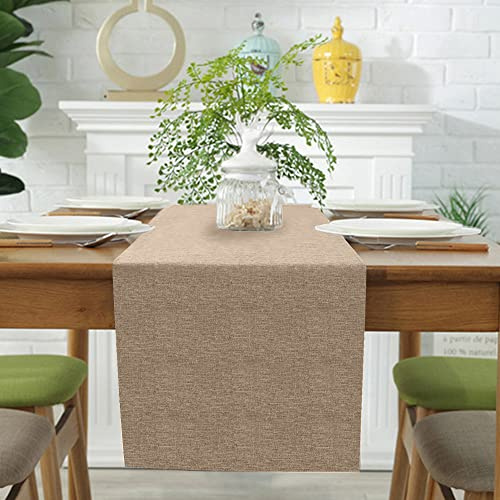 Tischläufer Frühling Modern, Abwaschbar, Leinenoptik, Wasserabweisend für Esszimmer Party Urlaub Dekoration (Khaki, 40 x 140 cm)