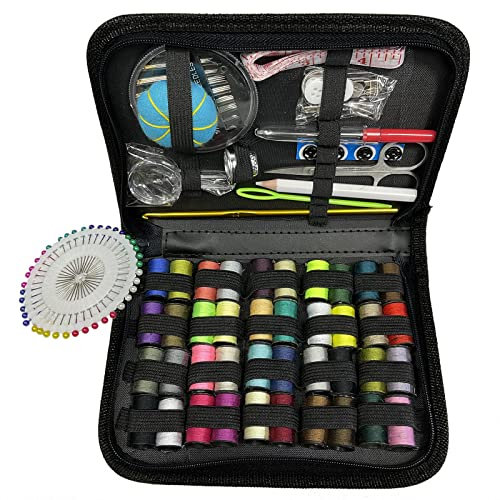 Mini-Nähsets, Reise-Nähset, 129-teiliges DIY-Premium-Nähzubehör, kleines Nähset für zu Hause, auf Reisen und im Notfall mit Nähnadeln, Fingerhut, Schere, Faden, Maßband