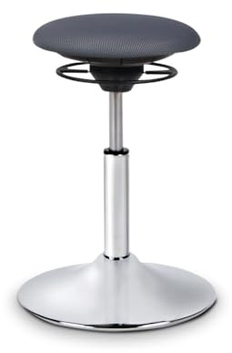 BALIMO Classic - Bewegungshocker - Sitztrainer - ergonomischer Sitzhocker - Hocker mit Schwingeffekt - Rücken-Trainer - Bewegungsstuhl - Bürohocker - Standfuß Silber gebürstet (Dunkelgrau)