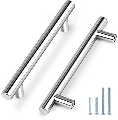 Probrico 5 Pack | 5 Inch Polished Chrome Cabinet Pulls Stainless Steel Kitchen Cabinet Handles, Round T Bar Cupboard Furniture Hardware, Drawer Dresser Pulls Handles