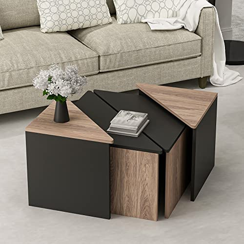 [en.casa] Soffbord Frederikshavn vardagsrumsbord set med 4 sidobord triangulära ekutseende svart soffbord