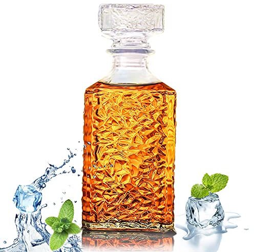 Bunhut Whiskey Decanter with Airtight Geometric Stopper,32oz Liquor Decanter,Glass Decanter,Diaphanous Liquor Bottle,Decanter with Airtight Lid for Whiskey,Vodka,Bourbon,Scotch,Brandy,Wine