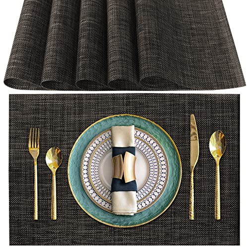 Tovagliette Americana Lavabili, Set di 6 Tovagliette Colazione in PVC, Antiscivolo, Resistenti al Calore, per Tavolo da Cucina (Marrone Scuro)