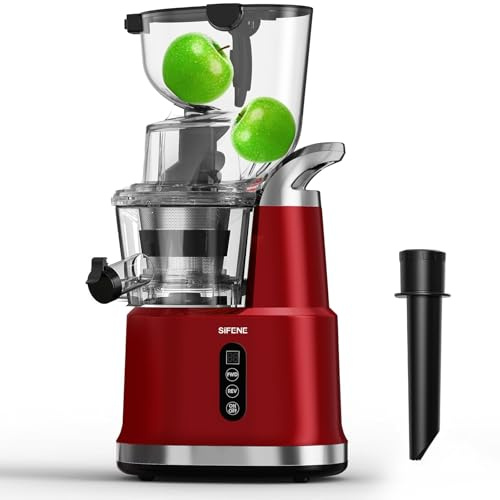 SIFENE Cold Press Slow Masticating Juicer Machine, Juice Extractor for Vegetables & Fruits, Dual Mouth 83mm Wide Chute, High Juice Yield, BPA Free, Easy-Clean, Compact Stylish Red Design