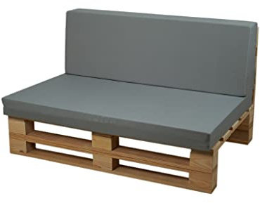 Palets Talavera Palettensofa Komplettset mit Palettenkissen (Sitzkissen & Rückenkissen) – Outdoor Mikrofaser, Grau, 120 × 60 cm