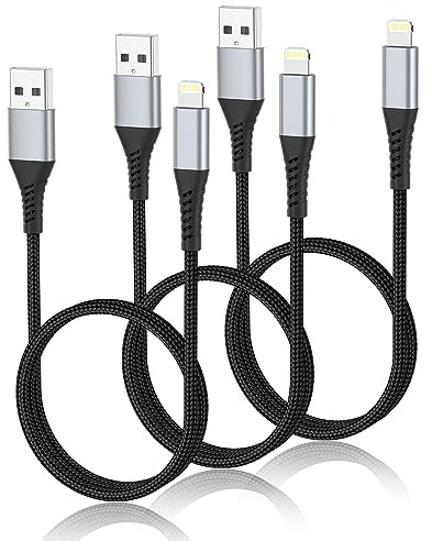 Short Lightning Charger Cable 0.6m for iPhone, 3 Pack USB A to Lightning Cable Short 2FT Braided Cable Fast Charging 60 cm for Apple iPhone 14 13 12 11 Pro Max Mini 10 8 7 Plus XR XS SE and AirPods
