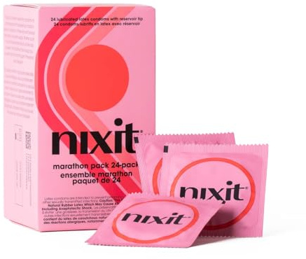 nixit Condoms | Ultra-Thin & Lubricated | No UTI Causing Chemical Irritants | Free from Toxins, Parabens, Spermicide, Glycerin & Fragrances | Vegan-Friendly Latex | 53mm Wide, 190mm Long (24 Count)