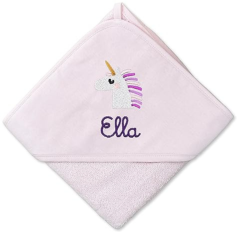 upstitch studio Kapuzenhandtuch für Baby (75x75cm) und Kinder (100x100cm) mit Namen personalisiert für Jungen und Mädchen aus 100% Baumwolle - Babyhandtuch und Kinderhandtuch (Rosa, 100 x 100 cm)