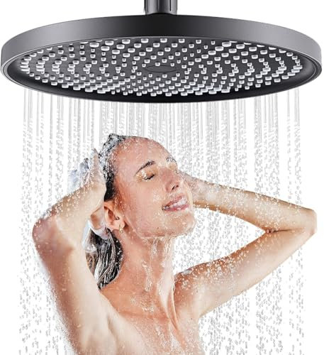 JINYOMFLY Soffione Doccia Grande,25CM Soffione Doccia a Pioggia Alta Pressione, Soffione per Doccia Fisso, Testa Doccia Regolabile 360°, Soffione Doccia Anticalcare(Nero)