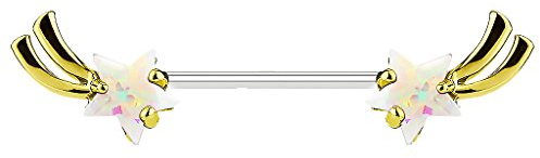 Taffstyle Piercing Barbell Sternschnuppe mit Opal für Brust Nippel Ohr Intim