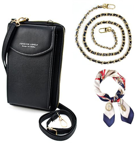 ADERTOS Handytasche zum Umhängen Leder Umhängetasche Crossbody Handy Schultertasche mit Geldbörse zum Umhängen Klein Schwarz Handyumhängetaschen mit Schultergurt für Geld Handy bis zu 6,1 Zoll