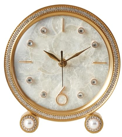 Syfunlv Klassische Retro Tischuhr,Lautlos Nachttisch Uhr,18.5×19.5cmMessing Funkgesteuerte Uhr,Sonnenbewegung,leises Sweep-Uhrwerk,automatische Zeiteinstellung,Batteriebetrieben