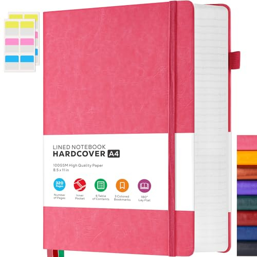 FOCUS DAY Anteckningsbok A4 – Bullet Journal dagbok linjerad med 320 sidor och 100 GSM premiumpapper, anteckningsblocket lämpar sig för att skriva och anteckna, 21,5 x 28 cm, rosa