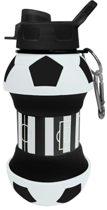 SENDUP Borraccia Calcio BIANCO/NERI Squadra del Cuore, 550ml Pieghevole a 200ml, Senza BPA, Infrangibile, Lavabile Lavastoviglie, Tappo Vite Igienico, Materiale dal Silicio, Regalo Sportivo Ecologico