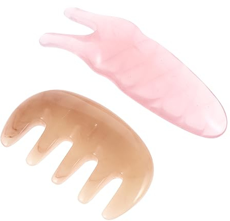 Didiseaon Peine de Masaje y Tenedor Raspador de Resina Rosa 2 Piezas Set, Masajeador Multifuncional para Cuero Cabelludo y Rostro, Alivio de Estrés y Circulación Sanguínea, Cuidado Personal