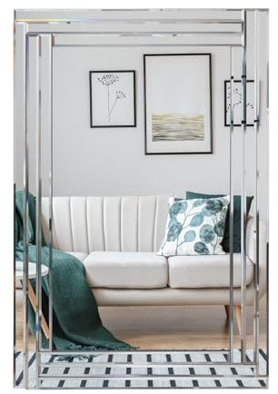 Muzilife Spiegel Rahmenloser Wandspiegel 90x60cm Rechteckiger | Einzigartiger Dekorativer Großer Dekospiegel mit MDF-Rückwand für Wand Wohnzimmer Flur Eingang Deko