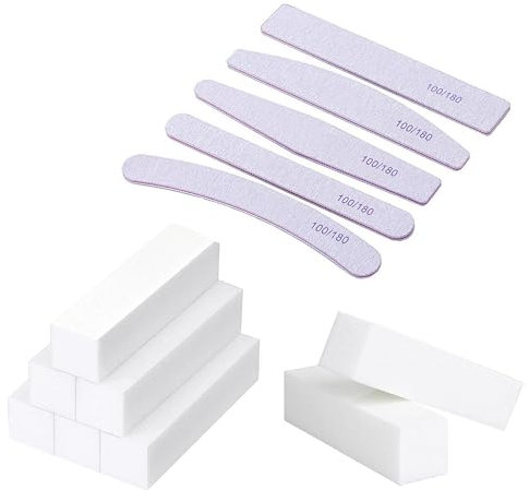 SYEYCW 13 Stück Weiß Buffer Schleifblöcke und Professionelle Nagelfeile, 8 Stück Buffer Schleifblöcke Polierblock, 5 Stück 100/180 Grit Nagelfeilen für Gelnägel, für Maniküre, Pediküre, Haustiere