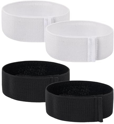 Lot de 4 Sangles de protège-Tibias de Football - Noir et Blanc - Sangles de Cheville Fixes en Fil de Polyester - Élastiques pour Le Football, Le Cyclisme, la Course à Pied