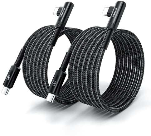 toocki Cable USB C 60W [2M+2M] PD 3.0 Type-C Coudé, Tressé Nylon, Noir | Charge Rapide, Tressé Durable, Angle 90° pour iPhone 17/16/15 Pro Max/MacBook Pro/iPad/Galaxy S25/S24, Idéal Maison/Bureau