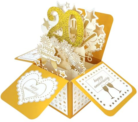 Carte de vœux pop-up pour elle et lui - Grand cadeau 3D pour 20 ans - Idée de cadeau pour femme - Idée cadeau de mariage de 20 ans pour lui et elle couple