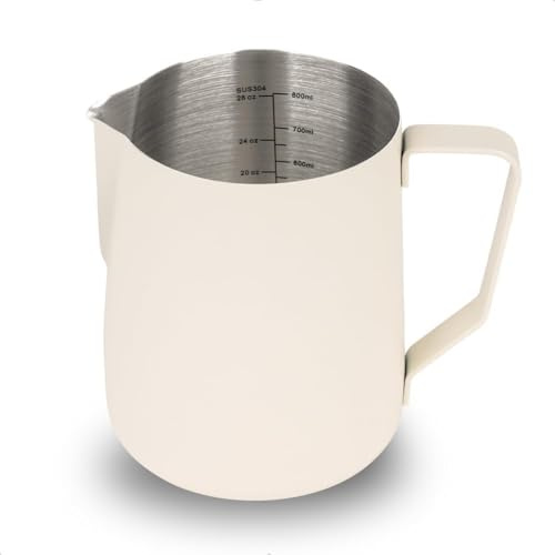 watchget Pichet à mousse de lait de 900 ml – Pichet à mousse en acier inoxydable pour expresso, mousseur à café, cappuccino, latte, art, cafetière à lait, blanc crème