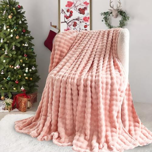 SHANNA Super Soft Warm Milk Velvet Cozy Bubbles 450 GSM Blankets Throws for Sofa Large Fluffy Versatile Blanket Bed Throw for Bedroom, Couch, Travel, Car, Camping (Pink, 130 * 160cm)