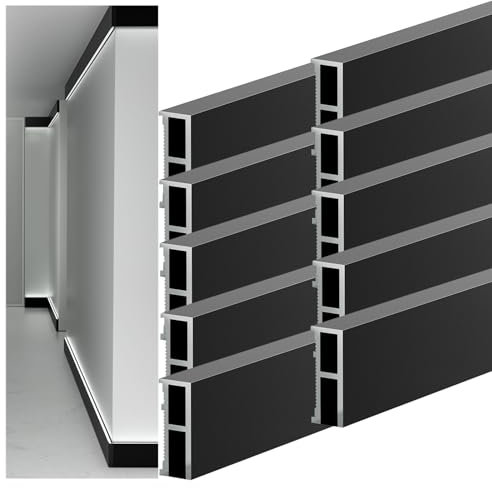 LED-Aluminium-Sockelleiste 10 Stück Aluminium-Kanal-Sockelleiste für Schlafzimmer, Küche, Zuhause, LED-Lichtleisten-Diffusor mit Abdeckung, Sockelleiste, LED-Kanal für Decke, Wand, Ecke(Black)
