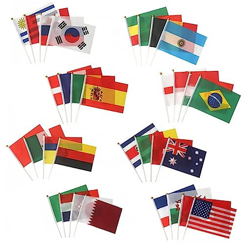 SUPVOX 2 Set Bandiera Della Mano Della Coppa Del Mondo Decorazioni Della Bandiera Del Mondo Mondiale Internazionale Del Decorazione Casa Festival Adornare 32 Pezzi * 2