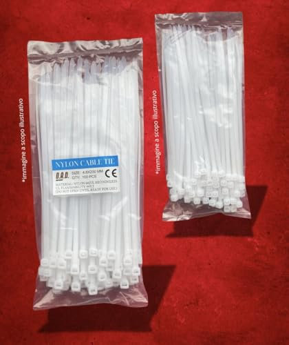 Lot de 100 colliers de serrage blanc électricien différentes tailles. résistants à la chaleur et à la rupture (4,8 x 200 mm)