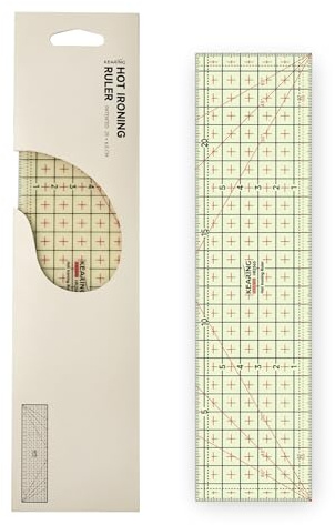 KEARING Hitzebeständiges Bügellineal 25×6,5 cm – Anti-Rutsch & Maßhilfe zum Messen, Markieren & Falten – Saumlineal für Nähen, Patchwork & Quilting