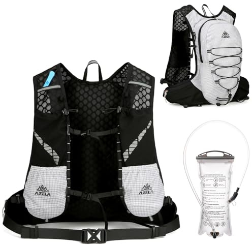 Azarxis Laufweste 18L, Leichte und Wasserabweisende Fahrradrucksack, Reflektierender Trinkrucksack für Laufen, Camping, Wandern (Weiß + 2L Trinkblase, Einheitsgröße)