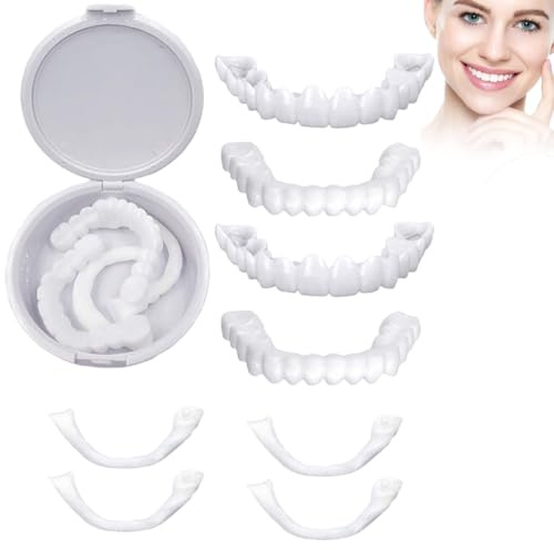 GGUFAY 2 Coppie Faccette Denti, Istantanee Sorriso Dentiera, Denti Finti Cosmetici,Faccette Denti Finti a Scatto Superiore e Inferiore, per Uomini e Donne Copertura di Denti Imperfetti