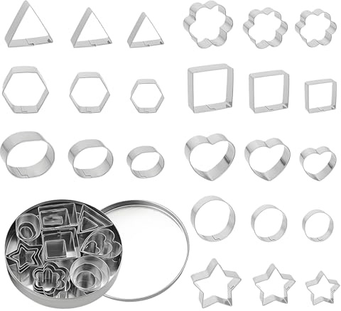 24 Stück Ausstechformen,Keksausstecher,Ausstecher,Kleine Keksausstecher Aus Edelstahl,MiniAusstechformen,8 Formen Metall Cookie Cutter,Geometrische AusstechformenSet,Für Keks,Plätzchen
