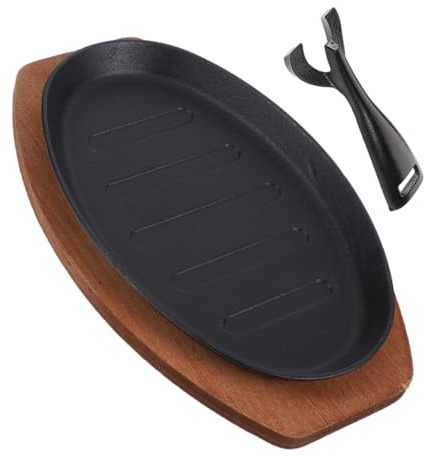 TIDTALEO Plaque De Cuisson Fonte Avec Fourchette Et Base Poêle à Fajitas Antiadhésive Pour Gril Cuisson Uniforme Et Polyvalente Steaks Grillades Et Fritures