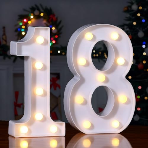 Foaky Numeri luminosi a LED per tendone e numeri, decorazione da tavolo per feste di compleanno (numero 18)