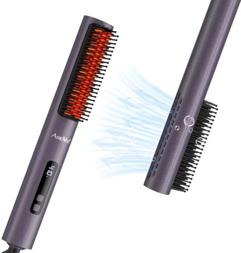 Straightening Brush,Hair Straightener Brush for Women with Negative Ions Cool Air 30S Fast Heating Dual Voltage Flat Iron for Thick Curly Hair