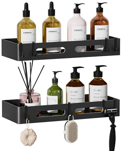 Wisfame Estanteria Baño sin Taladros,Estanteria Ducha Adhesivo, Organizador Baño Resistente al Agua y al Oxido, Estante Ducha para Almacenamiento Champú Gel, Negro