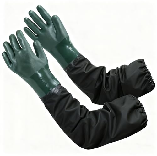 Novastream 27 Pond Gloves, Long Arm Waterproof Gloves, Long Rubber Gloves Elbow Length, Heavy Duty Reusable PVC Long Gloves for Cleaning, Gardening, Fishery, Aquarium, Industry, Chemical Resistant