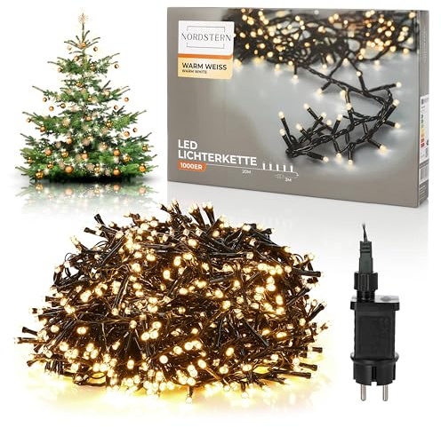 Nordstern LED Büschel Lichterkette Warmweiß 1000 LEDs - Weihnachtsbaum Deko Beleuchtung für Innen & Außen mit Stecker 20 m - Cluster Tannenbaum Weihnachtsbeleuchtung