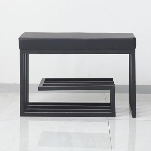 Elegante banco de almacenamiento de zapatos de metal para entrada y pasillo, baúl que ahorra espacio para sala de estar, color negro, 23.6 x 15.7 pulgadas, elegante nizer y asiento