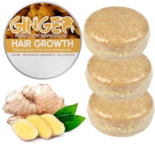 3 Pièces Shampooing Solide Gingembre Anti Chute, Barre Shampoing Gingembre pour la Repousse de Cheveux, pour Hommes et Femmes
