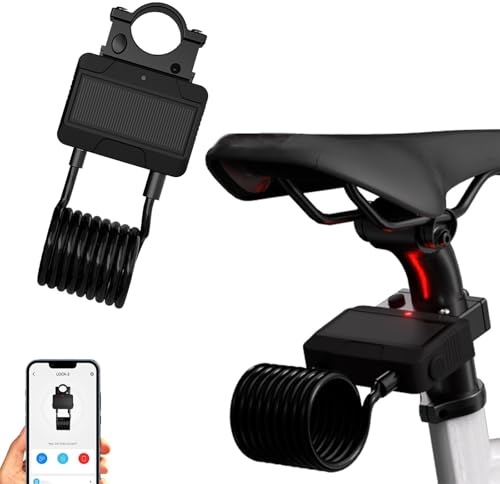 Fahrradschloss mit Alarm, Hohe Sicherheit Solar Fahrrad Kabelschlösser mit Bluetooth App, Halterung, 120cm Länge Φ 8mm, IPX6 Wasserdicht FahrradSchloss für Fahrrad, Scooter, Motorrad, Ebike