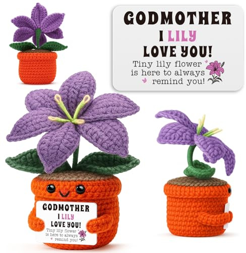 Regalo per la festa della mamma, madrina, figlioccia, figlioccia, giglio all'uncinetto per compleanno, festa della mamma, Natale, proposta con scritta Will You Be My Godmother, regalo per madrina