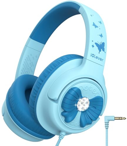 iClever Kids Headphones, 85dBA Safe Sound, Over-Ear Foldable Headphones for Kids 3.5mm Jack, Boys Girls toddler headphones for School Travel Chromebook Tablet iPad, Powder Blue